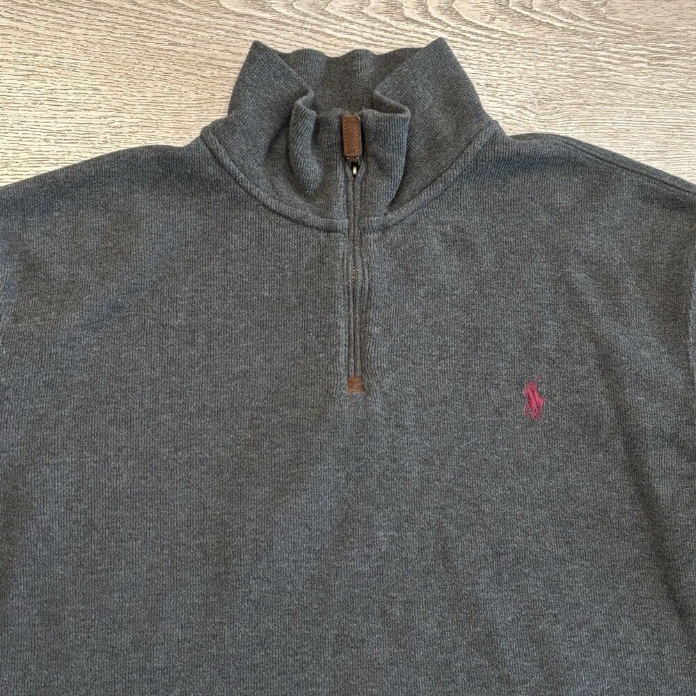 Polo Ralph Lauren Sweater Mens Large Gray 1/4‎ Zip Pony Logo Casual
